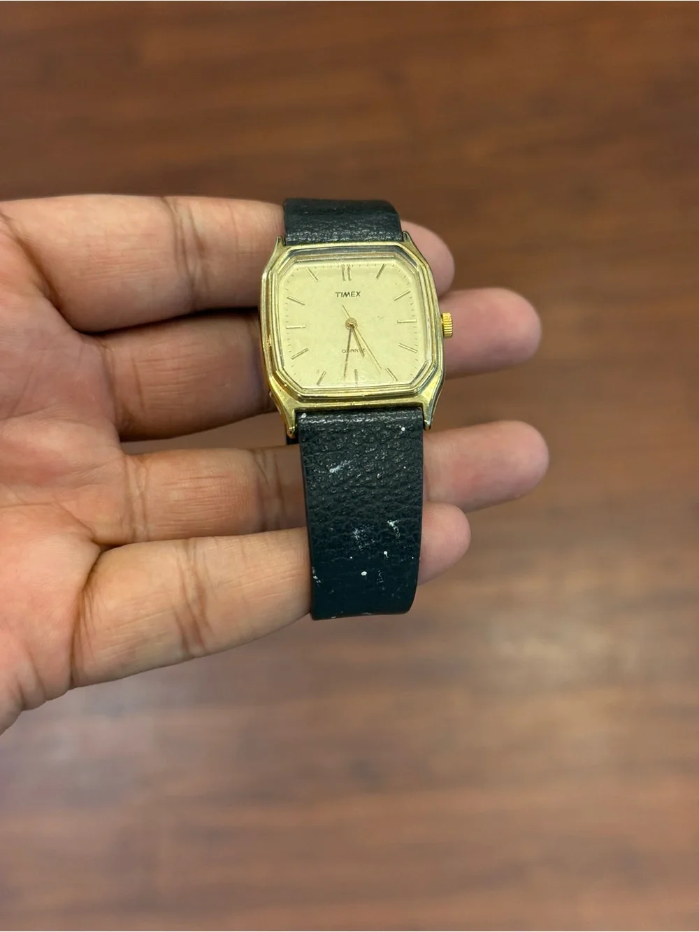 Timex vintage  Gold-Tone Case Watch with Black Leather Strap